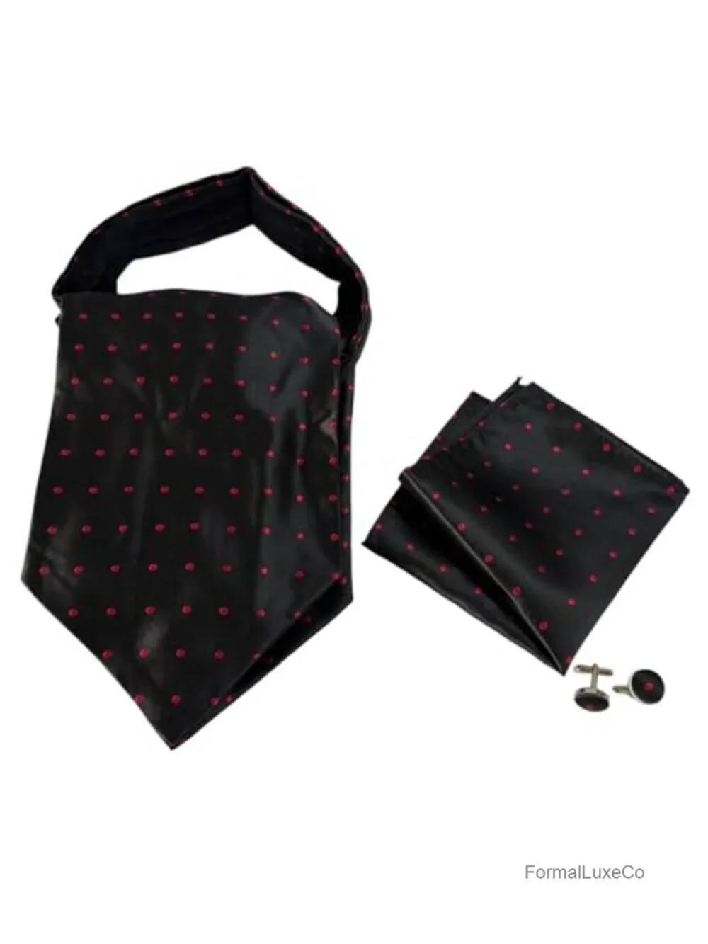 Men Self Tie Ascot Cravat Set with Pocket Square & Cufflinks, Silk Polyester